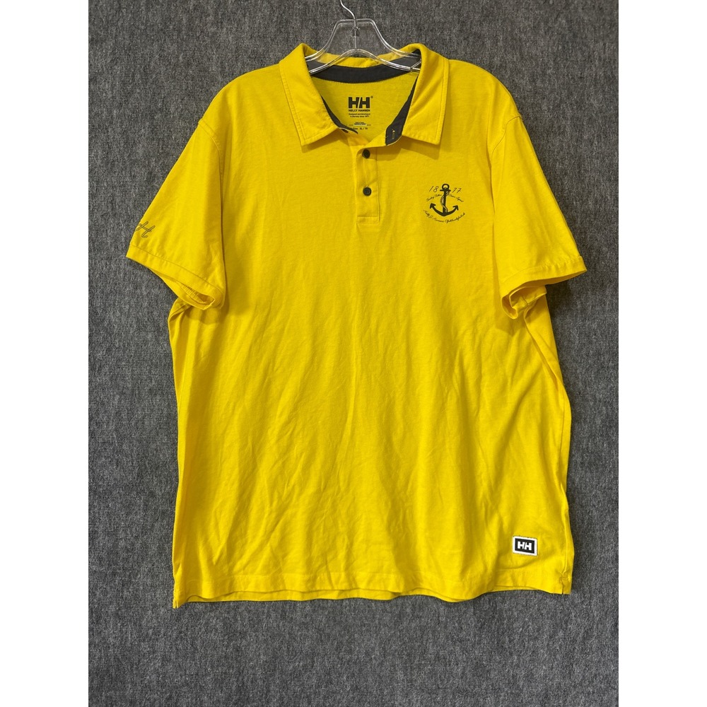 Helly Hansen Mens XL Yellow Short Sleeve Anchor Graphic Polo Shirt Nautical